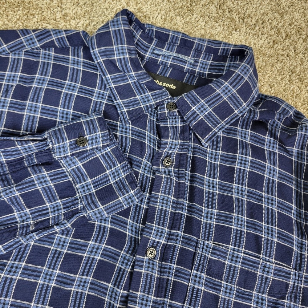Scotch & Soda Mens Medium Blue Plaid Stretch Button Up Long Sleeve